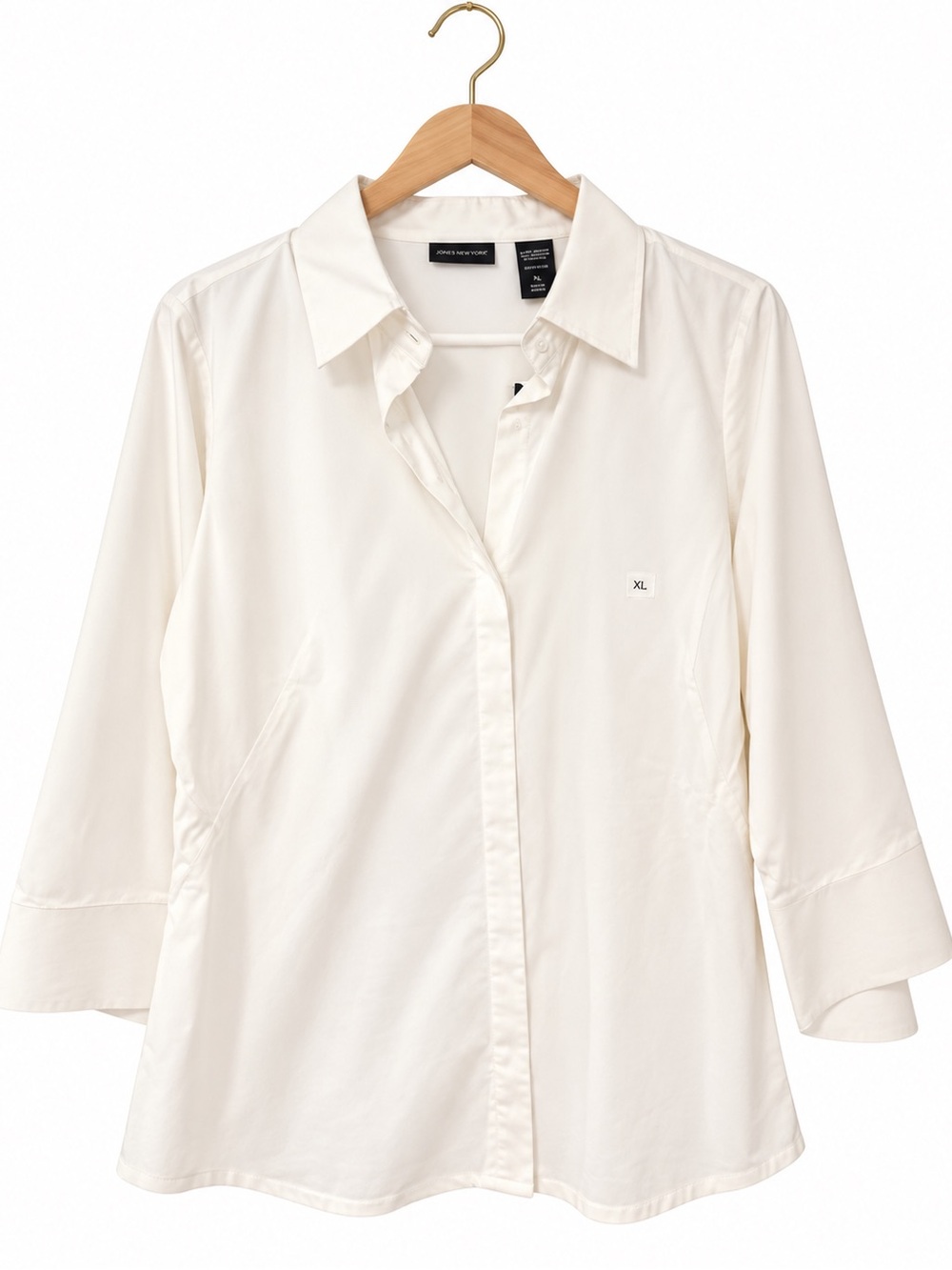 New York & Company Off-White Button-Down Blouse with Point Collar